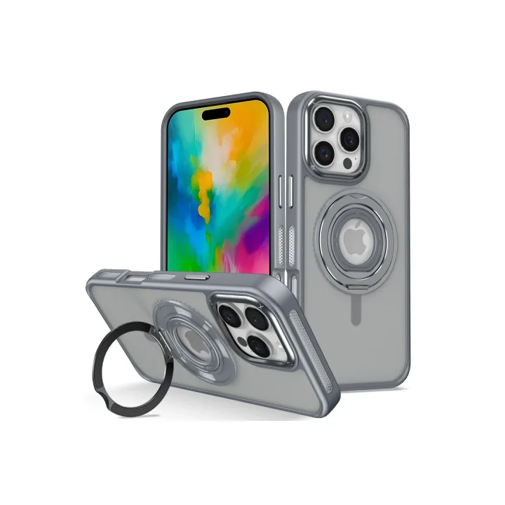 Mey İthalat®  iPhone 16 Pro Banza Magsafe Standlı Kapak - Titan Gri