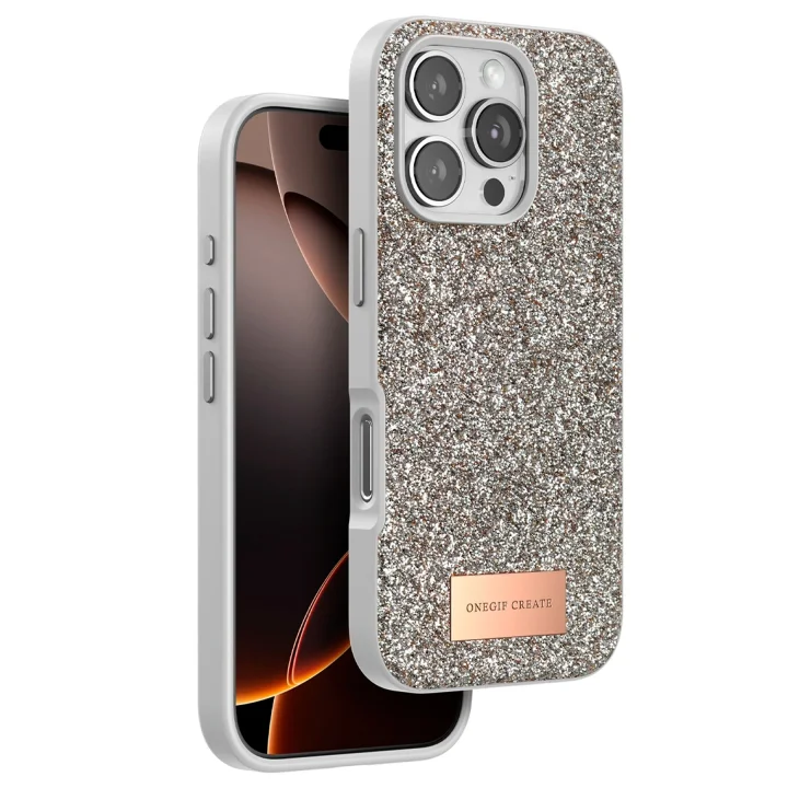 Mey İthalat®  iPhone 16 Pro Bright Simli Kapak - Gold