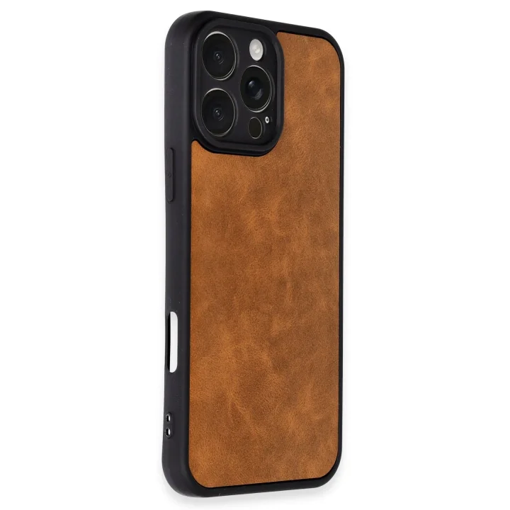 Mey İthalat®   iPhone 16 Pro Kılıf Aras Deri Kapak - Taba
