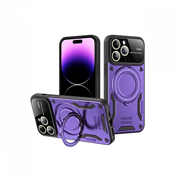 Mey İthalat®   iPhone 16 Pro Kılıf Joy Lens Standlı Kapak - Mor