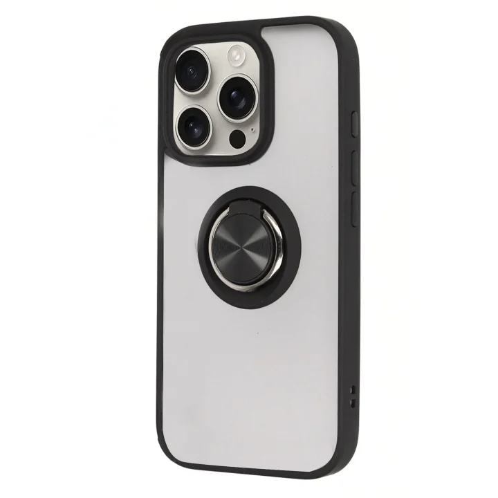 Mey İthalat®   iPhone 16 Pro Kılıf Montreal Yüzüklü Silikon Kapak - Siyah