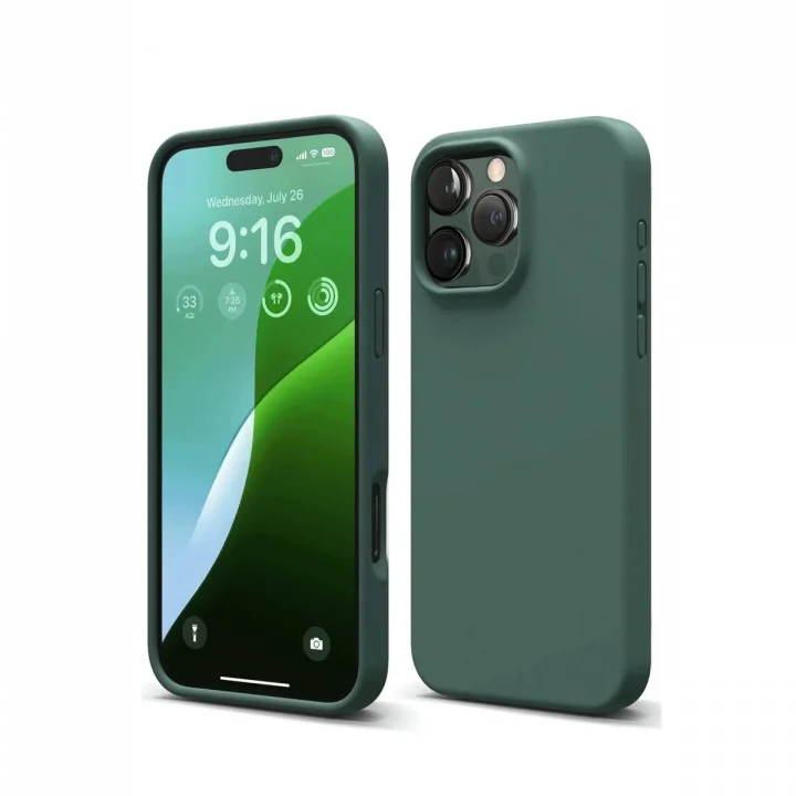 Mey İthalat®   iPhone 16 Pro Kılıf Nano içi Kadife Silikon - Koyu Yeşil