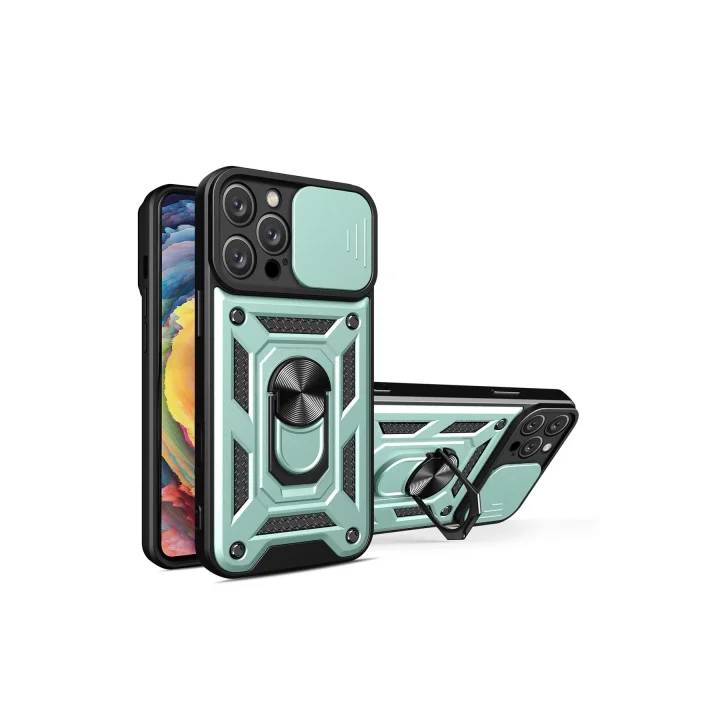 Mey İthalat®   iPhone 16 Pro Kılıf Pars Lens Yüzüklü Silikon - Yeşil