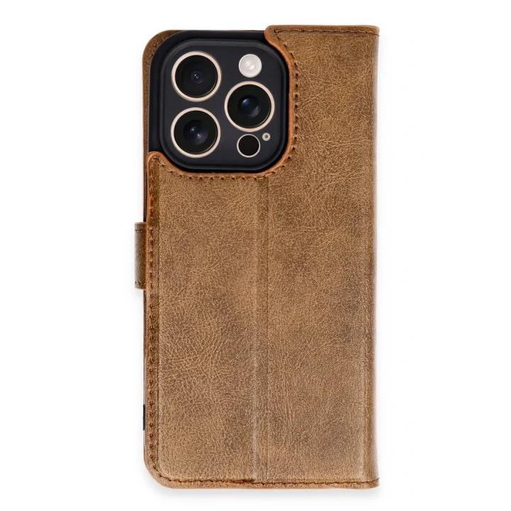 Mey İthalat®   iPhone 16 Pro Kılıf Trend S Plus Kapaklı Kılıf - Taba