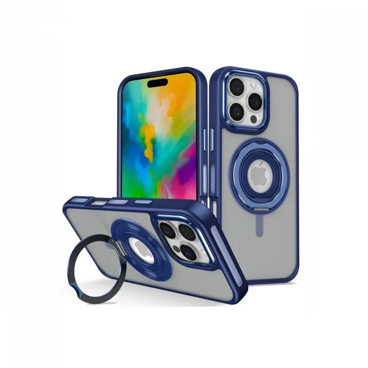 Mey İthalat®  iPhone 16 Pro Max Banza Magsafe Standlı Kapak - Lacivert