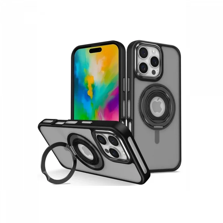 Mey İthalat®  iPhone 16 Pro Max Banza Magsafe Standlı Kapak - Siyah