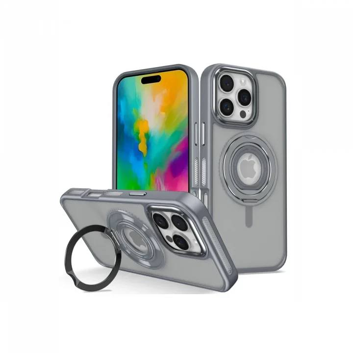 Mey İthalat®  iPhone 16 Pro Max Banza Magsafe Standlı Kapak - Titan Gri