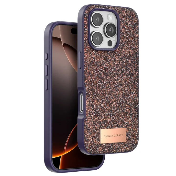 Mey İthalat®  iPhone 16 Pro Max Bright Simli Kapak - Derin Mor