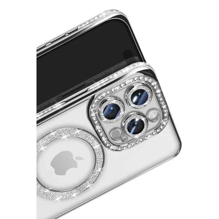 Mey İthalat®  iPhone 16 Pro Max Kılıf Joke Simli Magneticsafe Kılıf - Gümüş