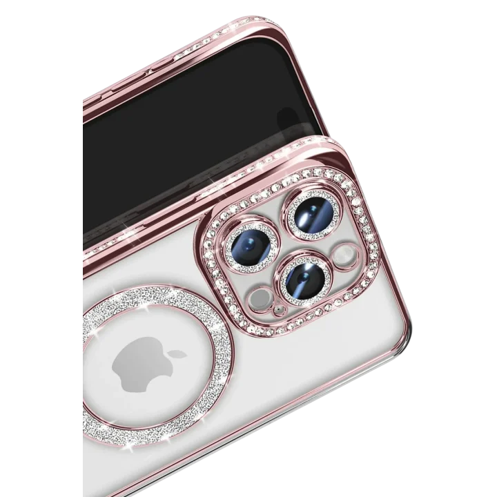 Mey İthalat®   iPhone 16 Pro Max Kılıf Joke Simli Magneticsafe Kılıf - Pembe