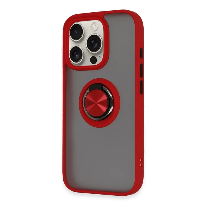 Mey İthalat®   iPhone 16 Pro Max Kılıf Montreal Yüzüklü Silikon Kapak - Kırmızı