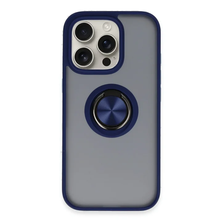Mey İthalat®   iPhone 16 Pro Max Kılıf Montreal Yüzüklü Silikon Kapak - Lacivert