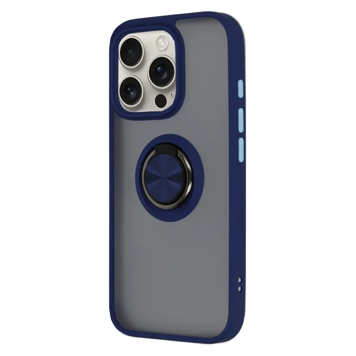 Mey İthalat®   iPhone 16 Pro Max Kılıf Montreal Yüzüklü Silikon Kapak - Lacivert
