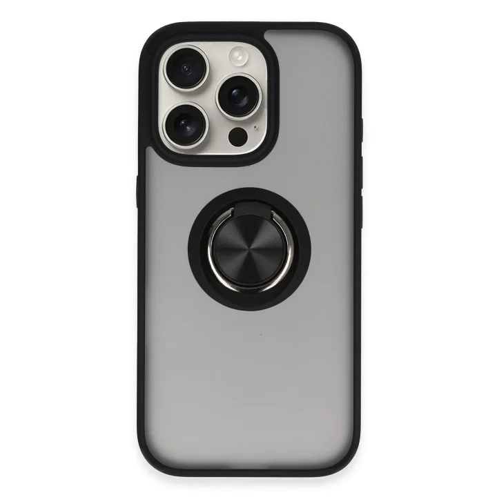 Mey İthalat®   iPhone 16 Pro Max Kılıf Montreal Yüzüklü Silikon Kapak - Siyah