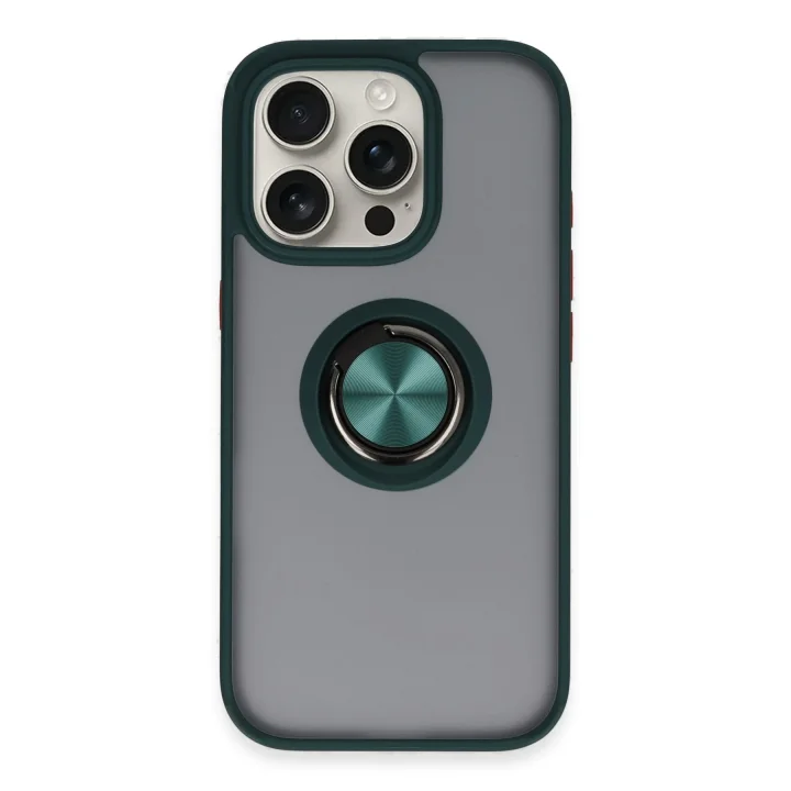 Mey İthalat®   iPhone 16 Pro Max Kılıf Montreal Yüzüklü Silikon Kapak - Yeşil