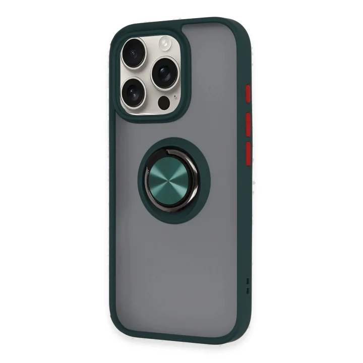 Mey İthalat®   iPhone 16 Pro Max Kılıf Montreal Yüzüklü Silikon Kapak - Yeşil