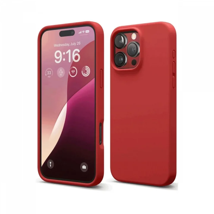 Mey İthalat®   iPhone 16 Pro Max Kılıf Nano içi Kadife Silikon - Kırmızı