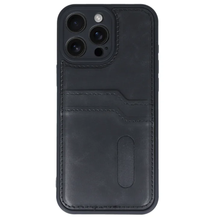 Mey İthalat®   iPhone 16 Pro Max Kılıf Sara Kartvizitli Deri Kılıf - Siyah
