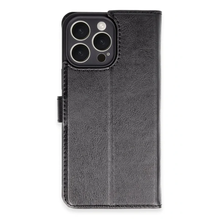 Mey İthalat®   iPhone 16 Pro Max Kılıf Trend S Plus Kapaklı Kılıf - Siyah