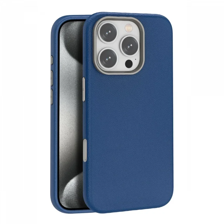 Mey İthalat®  iPhone 16 Pro Max Wonder Deri Magsafe Kapak - Lacivert