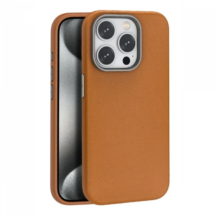 Mey İthalat®  iPhone 16 Pro Wonder Deri Magsafe Kapak - Kahverengi