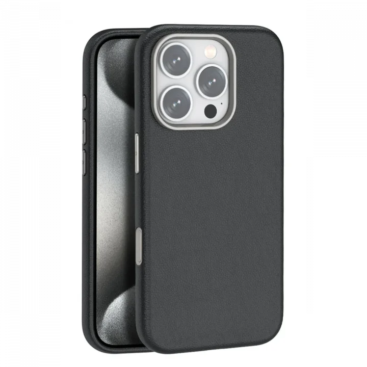 Mey İthalat®  iPhone 16 Pro Wonder Deri Magsafe Kapak - Siyah