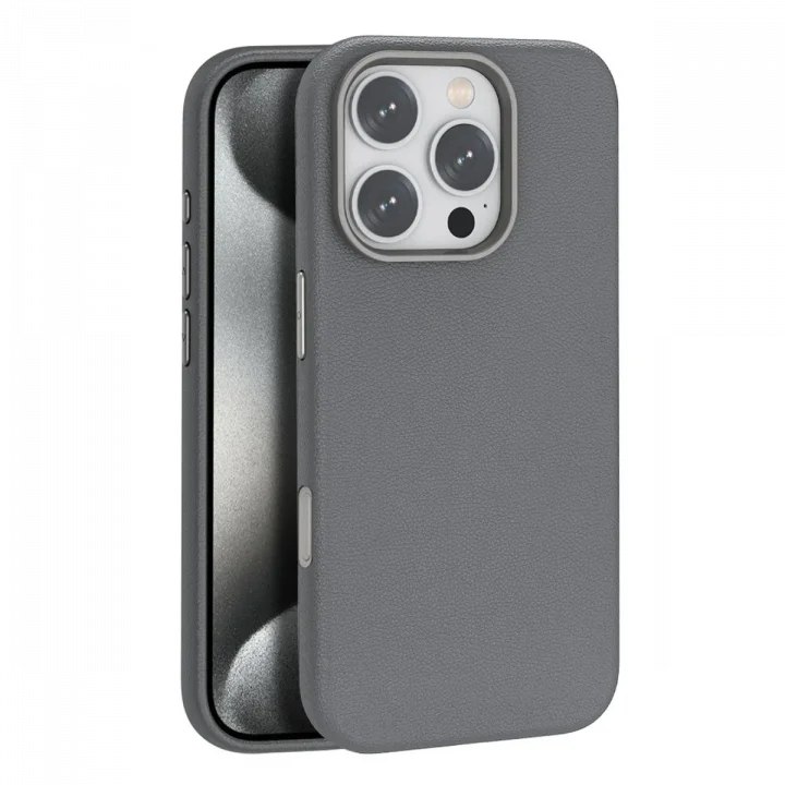 Mey İthalat®  iPhone 16 Pro Wonder Deri Magsafe Kapak - Titan Gri