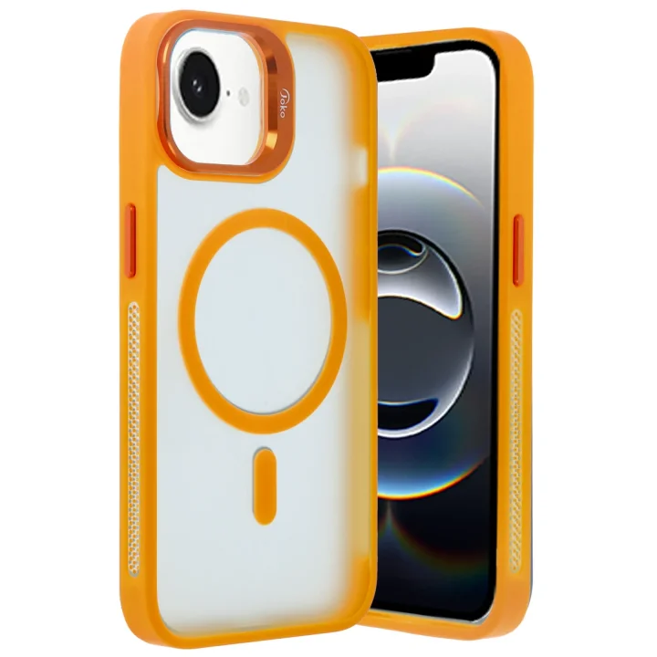 Mey İthalat®  iPhone 16E Flet Lens Magsafe Kapak - Turuncu