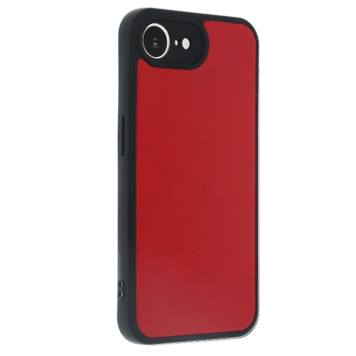 Mey İthalat®  iPhone 16E Kılıf Aras Deri Kapak - Kırmızı