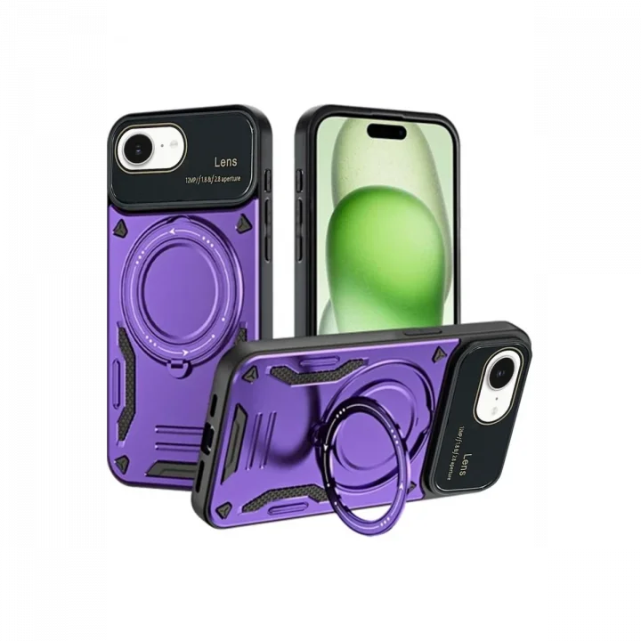 Mey İthalat®   iPhone 16E Kılıf Joy Lens Standlı Kapak - Mor