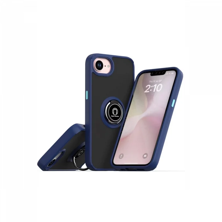 Mey İthalat®  iPhone 16E Kılıf Montreal Yüzüklü Silikon Kapak - Lacivert