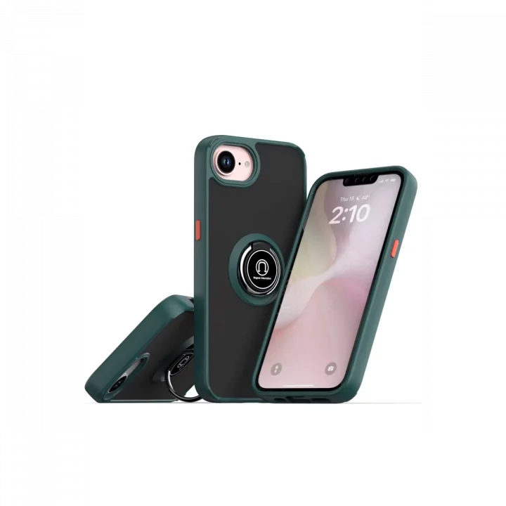 Mey İthalat®  iPhone 16E Kılıf Montreal Yüzüklü Silikon Kapak - Yeşil