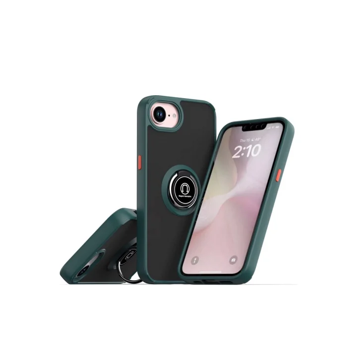 Mey İthalat®  iPhone 16E Kılıf Montreal Yüzüklü Silikon Kapak - Yeşil