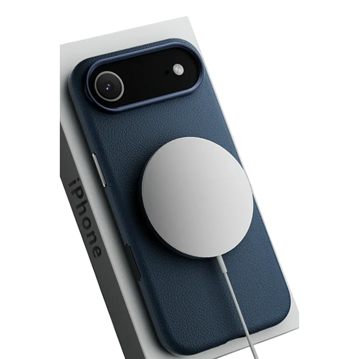 Mey İthalat®   iPhone 17 Air Wonder Deri Magsafe Kapak - Lacivert