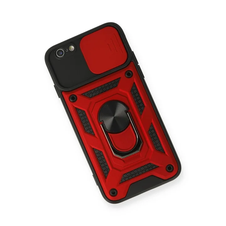 Mey İthalat®  iPhone 6 Kılıf Pars Lens Yüzüklü Silikon - Kırmızı