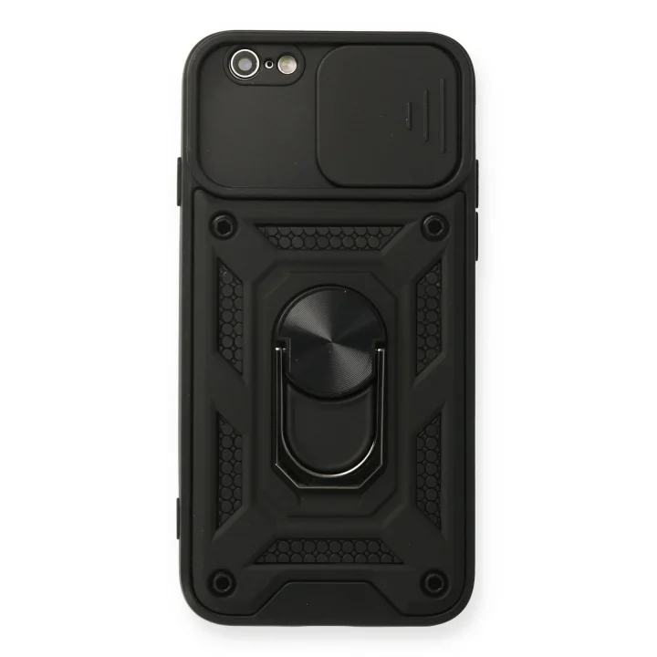 Mey İthalat®  iPhone 6 Kılıf Pars Lens Yüzüklü Silikon - Siyah