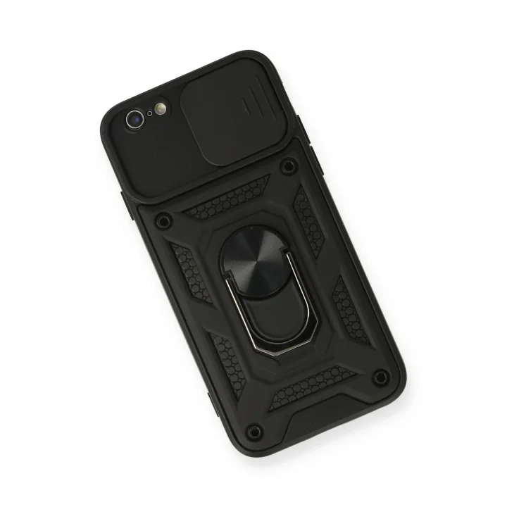 Mey İthalat®  iPhone 6 Kılıf Pars Lens Yüzüklü Silikon - Siyah