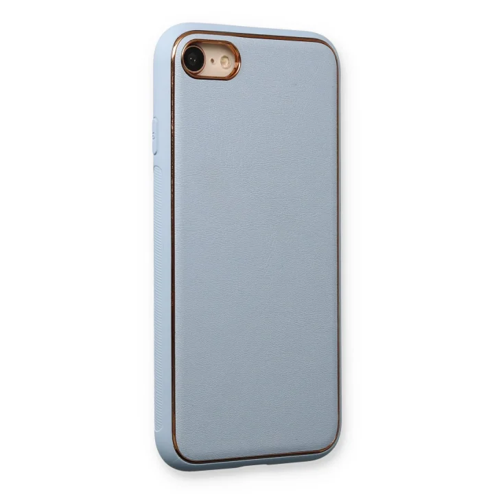 Mey İthalat®  iPhone 7 Kılıf Coco Deri Silikon Kapak - Açık Mavi