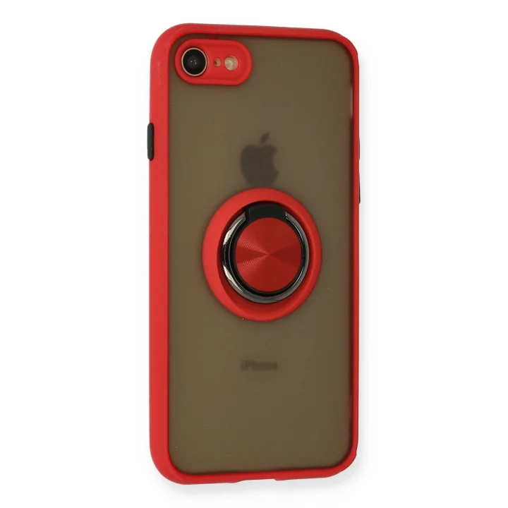 Mey İthalat®  iPhone 7 Kılıf Montreal Yüzüklü Silikon Kapak - Kırmızı