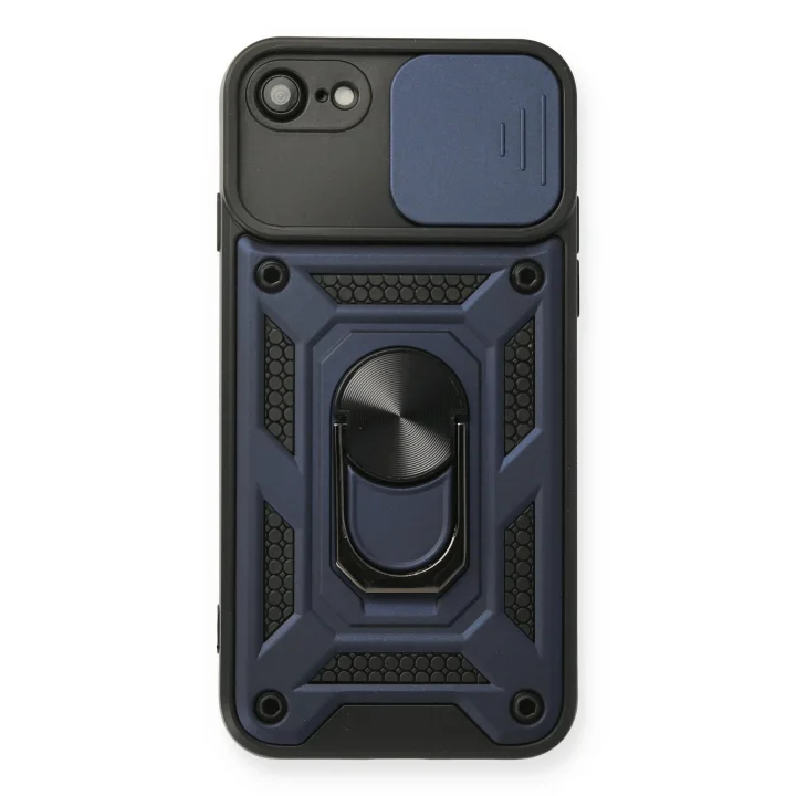 Mey İthalat®  iPhone 7 Kılıf Pars Lens Yüzüklü Silikon - Lacivert