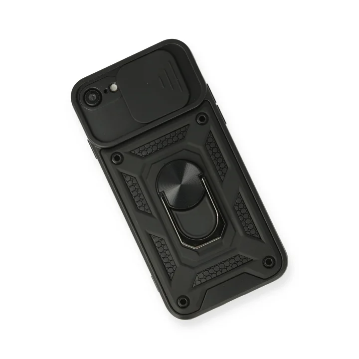 Mey İthalat®  iPhone 7 Kılıf Pars Lens Yüzüklü Silikon - Siyah