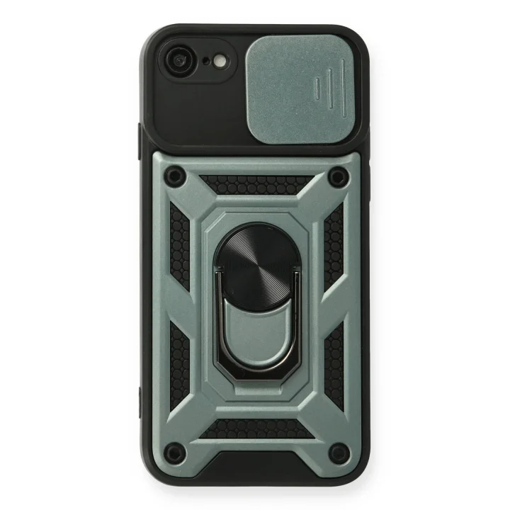 Mey İthalat®  iPhone 7 Kılıf Pars Lens Yüzüklü Silikon - Yeşil