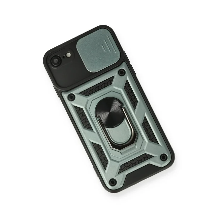 Mey İthalat®  iPhone 7 Kılıf Pars Lens Yüzüklü Silikon - Yeşil