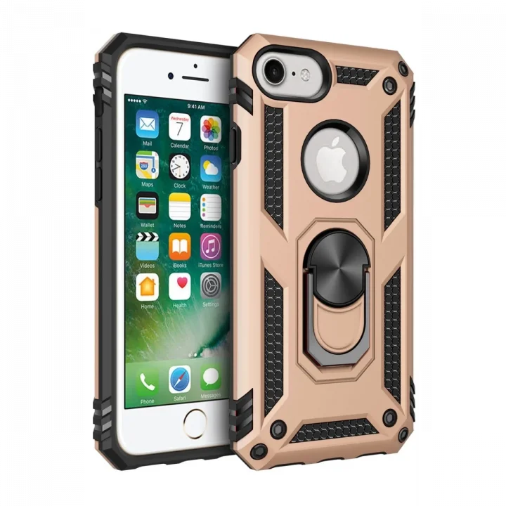 Mey İthalat®   iPhone 7 Kılıf Sofya Yüzüklü Silikon Kapak - Gold