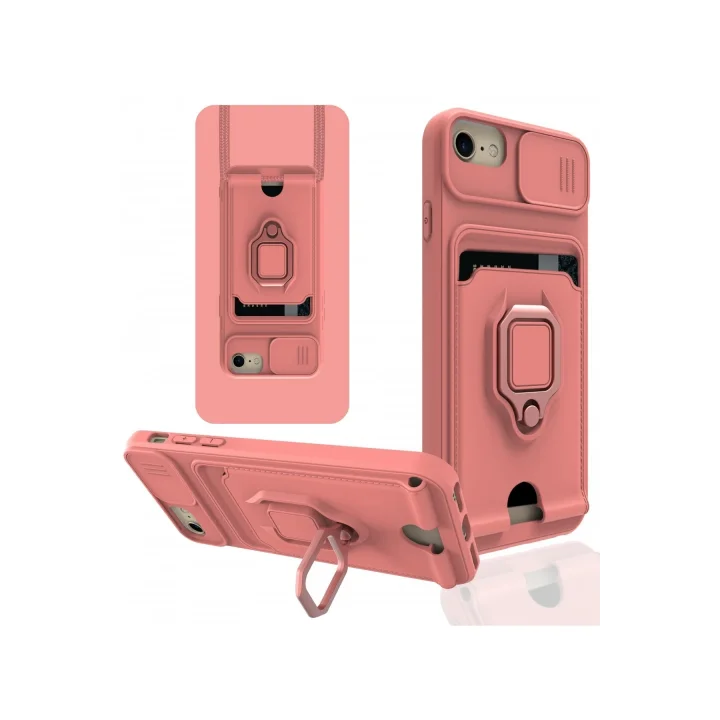 Mey İthalat®   iPhone 7 Kılıf Zuma Kartvizitli Yüzüklü Silikon - Pembe