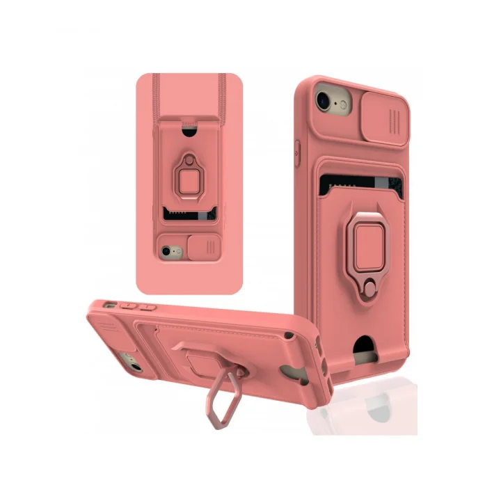 Mey İthalat®   iPhone 7 Kılıf Zuma Kartvizitli Yüzüklü Silikon - Pembe
