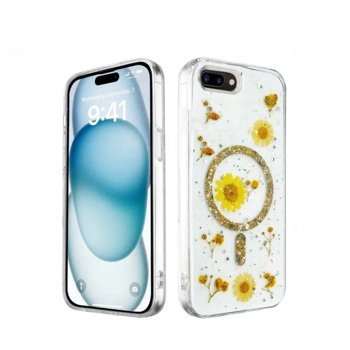 Mey İthalat®   iPhone 7 Plus Kılıf Daisy Simli Magsafe Kapak - Gold