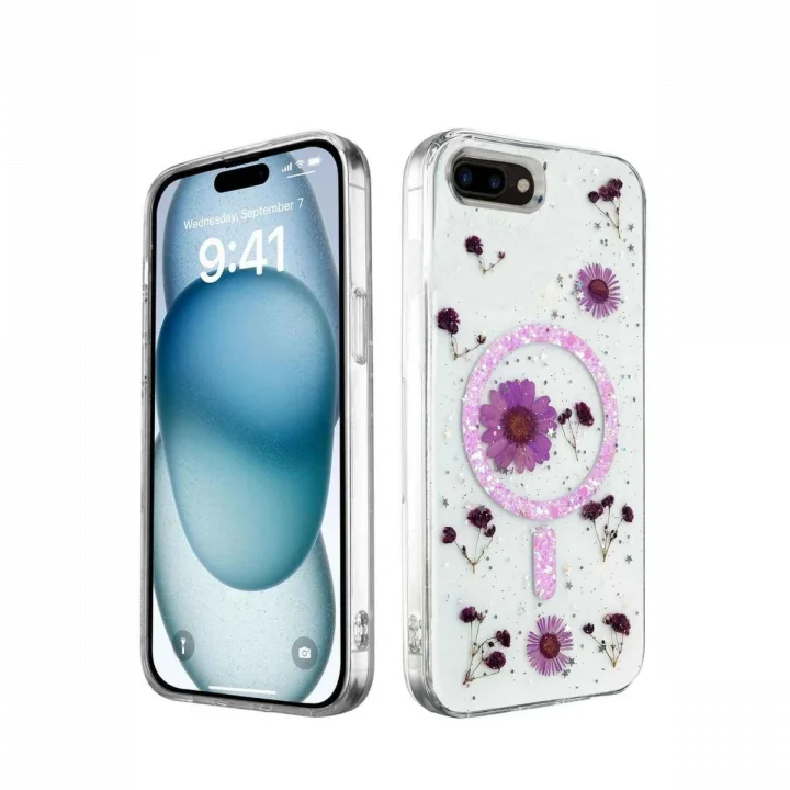 Mey İthalat®   iPhone 7 Plus Kılıf Daisy Simli Magsafe Kapak - Mor