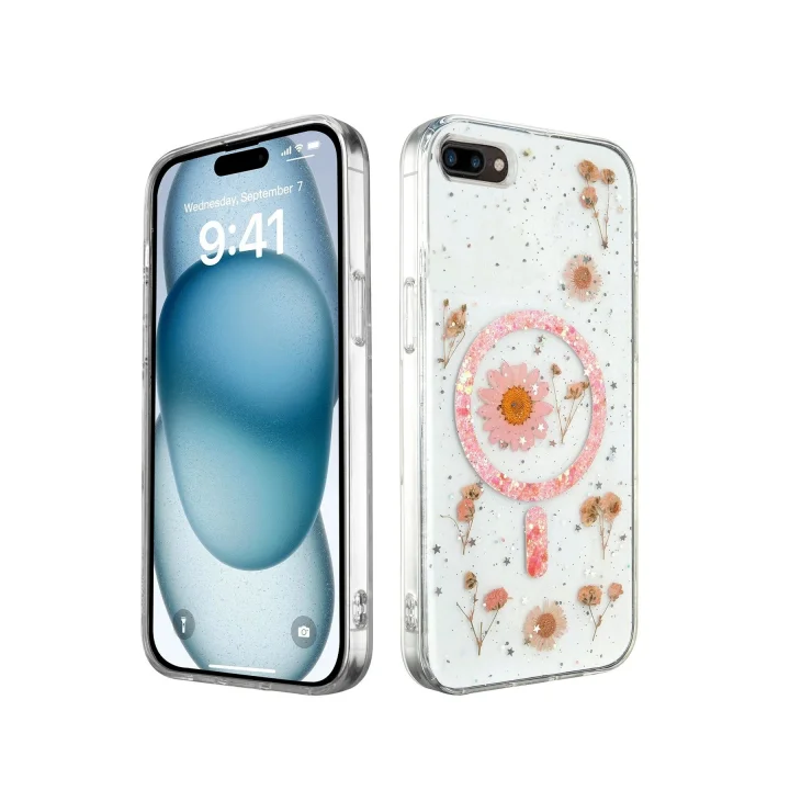 Mey İthalat®   iPhone 7 Plus Kılıf Daisy Simli Magsafe Kapak - Pembe