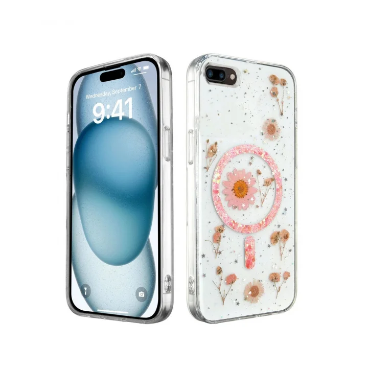 Mey İthalat®   iPhone 7 Plus Kılıf Daisy Simli Magsafe Kapak - Pembe